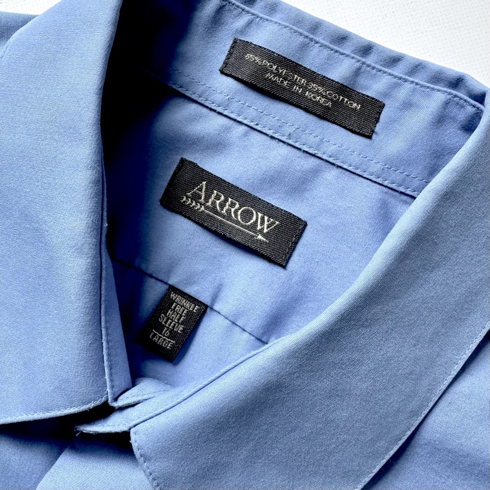 Arrow Wrinkle Free Half Sleeve Blue Men's Shirt Size 16-16 1/2 Large - Picture 3 of 11